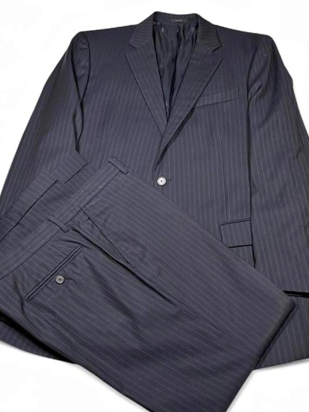Faconnable Made In Italy Virgin Wool Navy Pinstripe Suit Men’s Size 42R 36W 32L